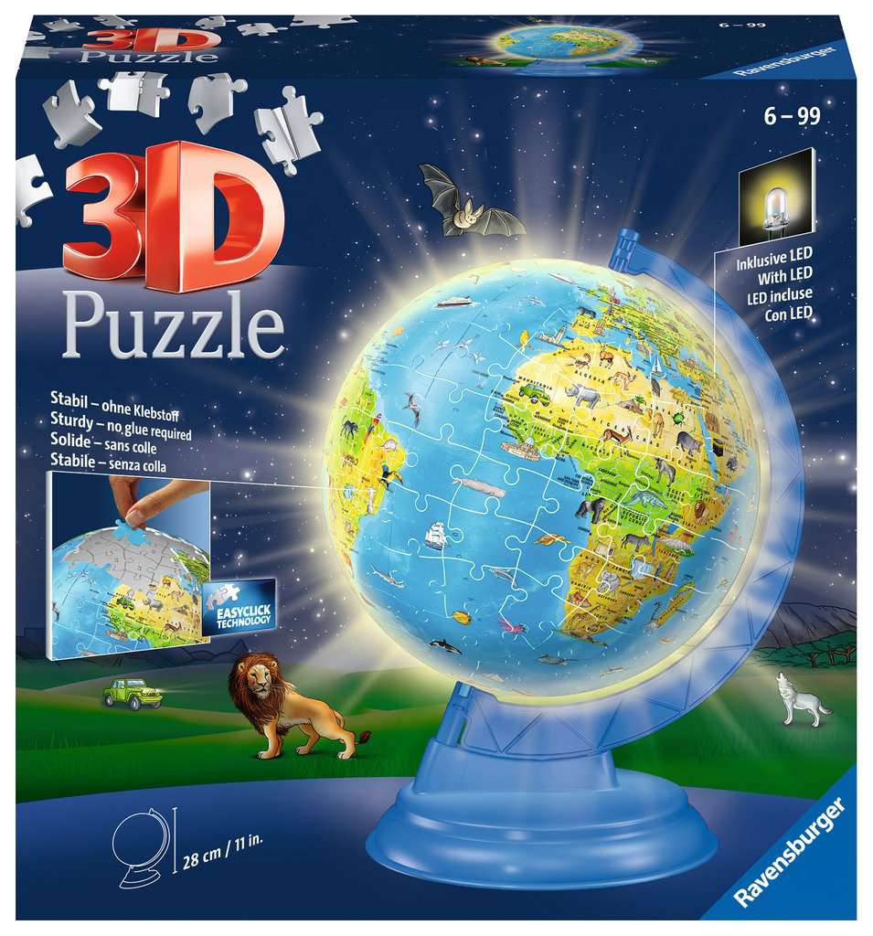 גלובוס כדור הארץ "Puzzle Ball" "Night Edition" - פאזל תלת מימד כדור 180 חלקים עם תאורת לילה RAVENSBURGER