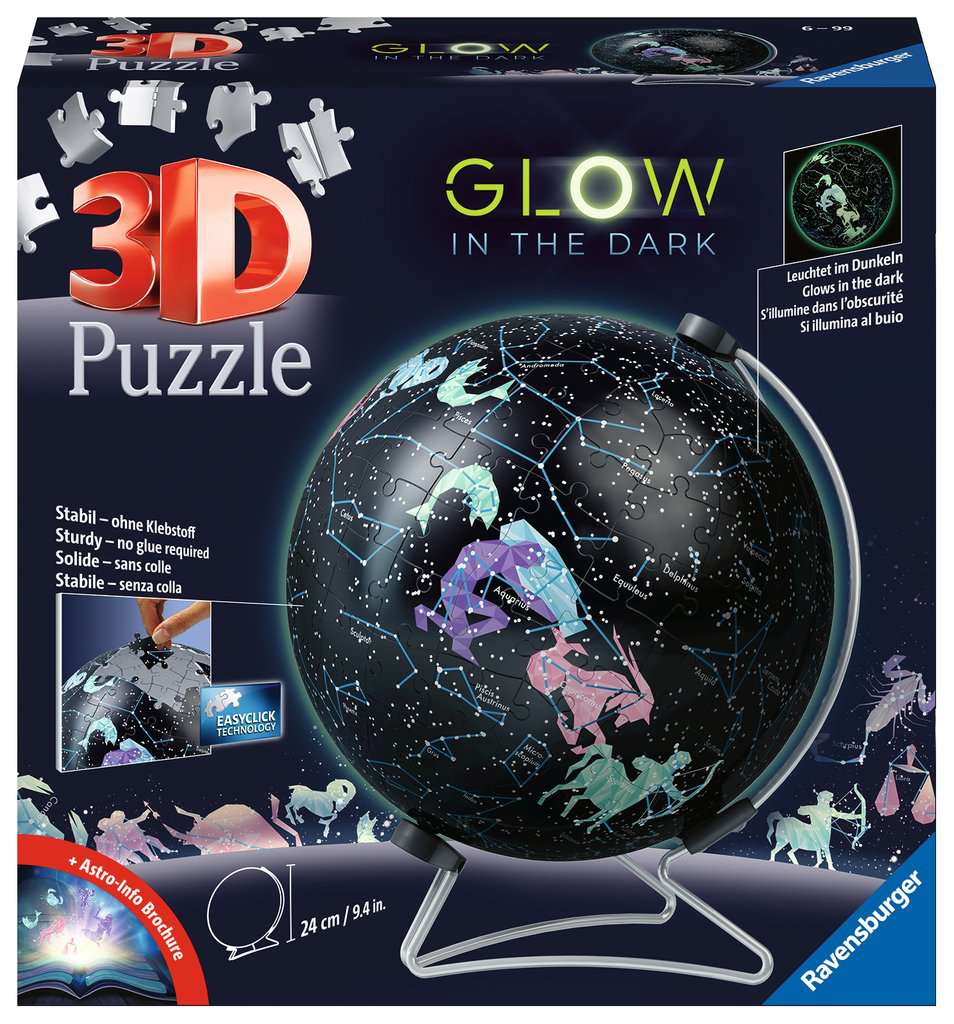 גלובוס מפת כוכבים ומזלות זוהר בחושך "Puzzle Ball" "Night Edition" - פאזל תלת מימד כדור 180 חלקים RAVENSBURGER