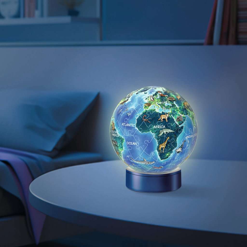 גלובוס כדור הארץ "NightLight" - פאזל תלת מימד כדור 72 חלקים עם מנורת לילה! RAVENSBURGER