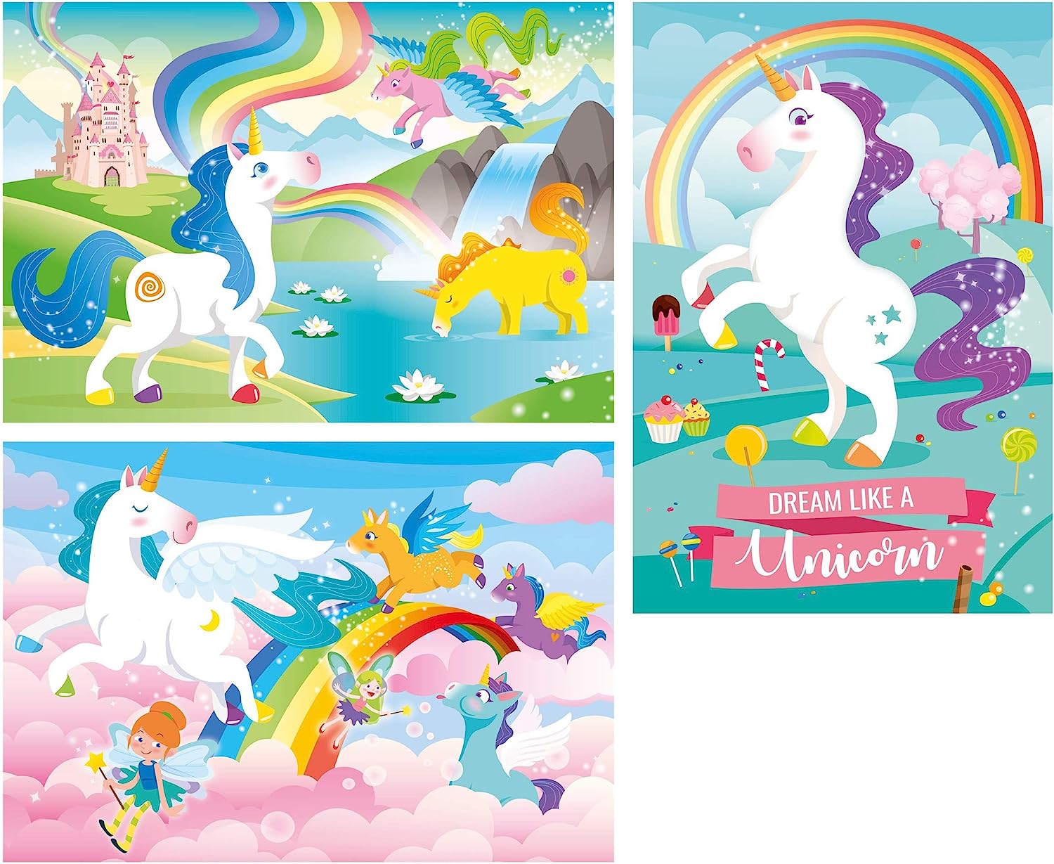 חד קרן - 3 פאזלים של 48 חלקים CLEMENTONI