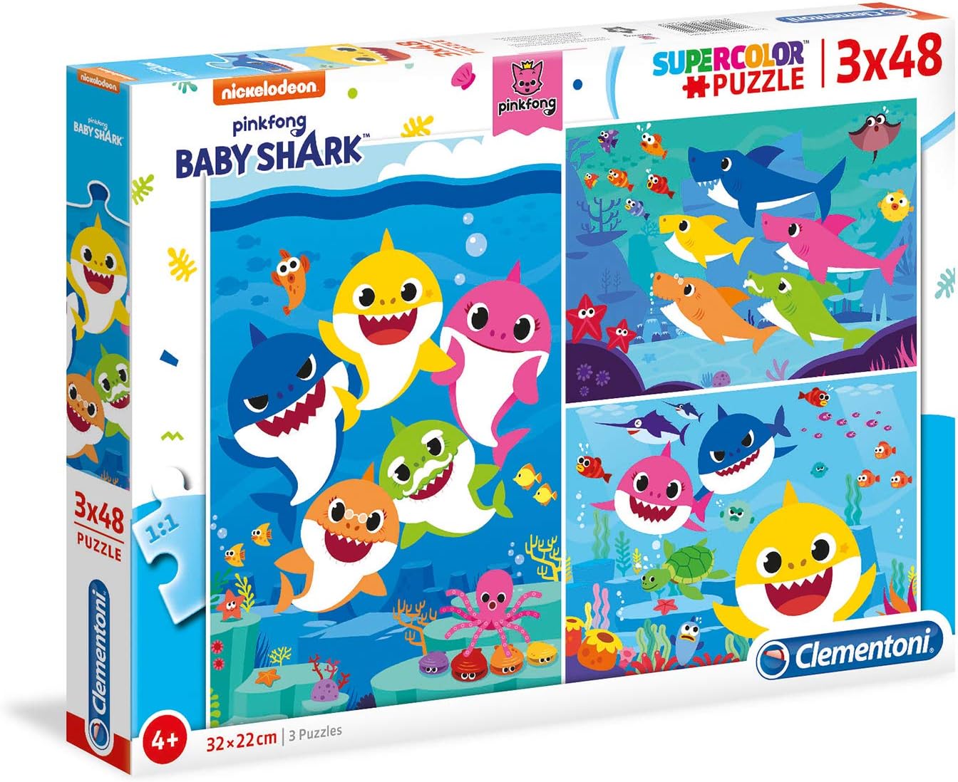 בייבי שארק - 3 פאזלים של 48 חלקים CLEMENTONI