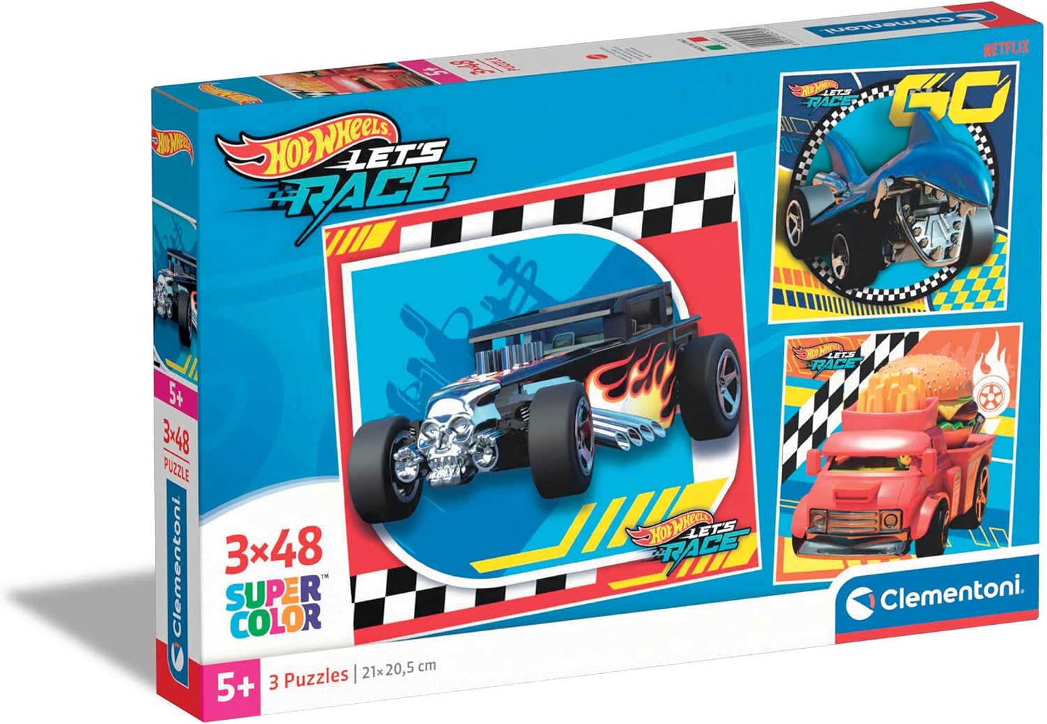 Hot Wheels גלגלים לוהטים - 3 פאזלים של 48 חלקים CLEMENTONI