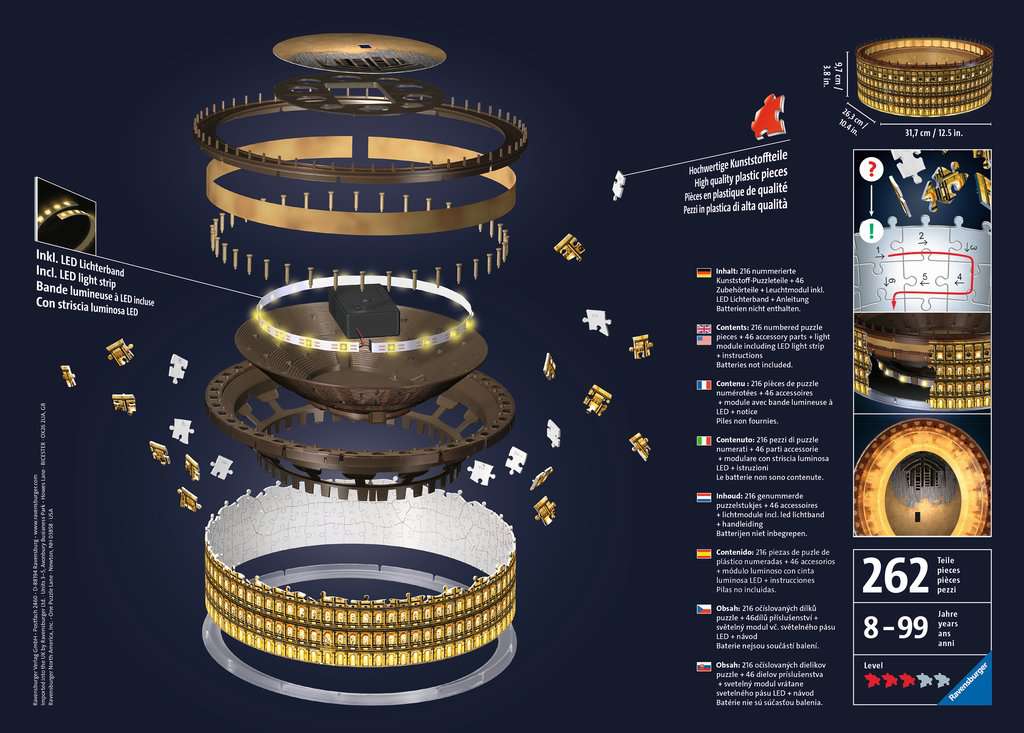הקולוסאום, רומא "Night edition" - פאזל תלת מימד 216 חלקים עם תאורת לילה! RAVENSBURGER