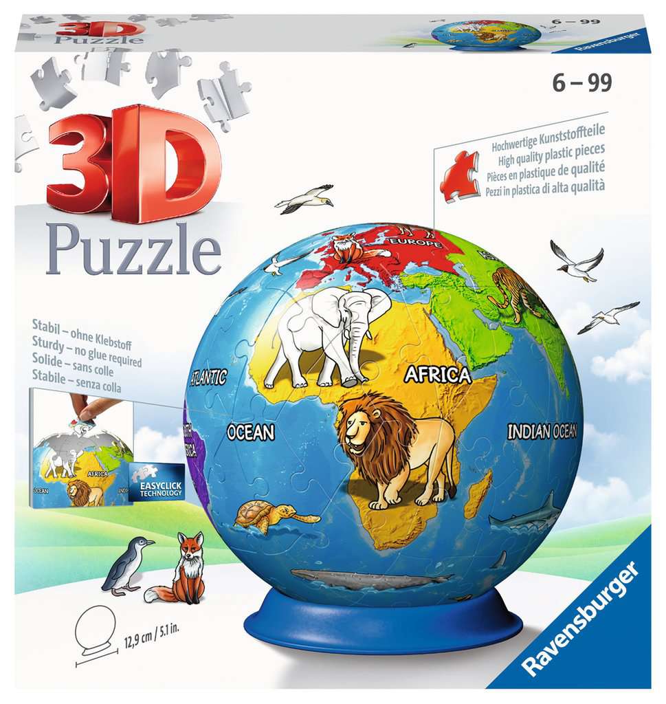 גלובוס כדור הארץ עם חיות "Puzzle Ball" - פאזל תלת מימד כדור 72 חלקים RAVENSBURGER