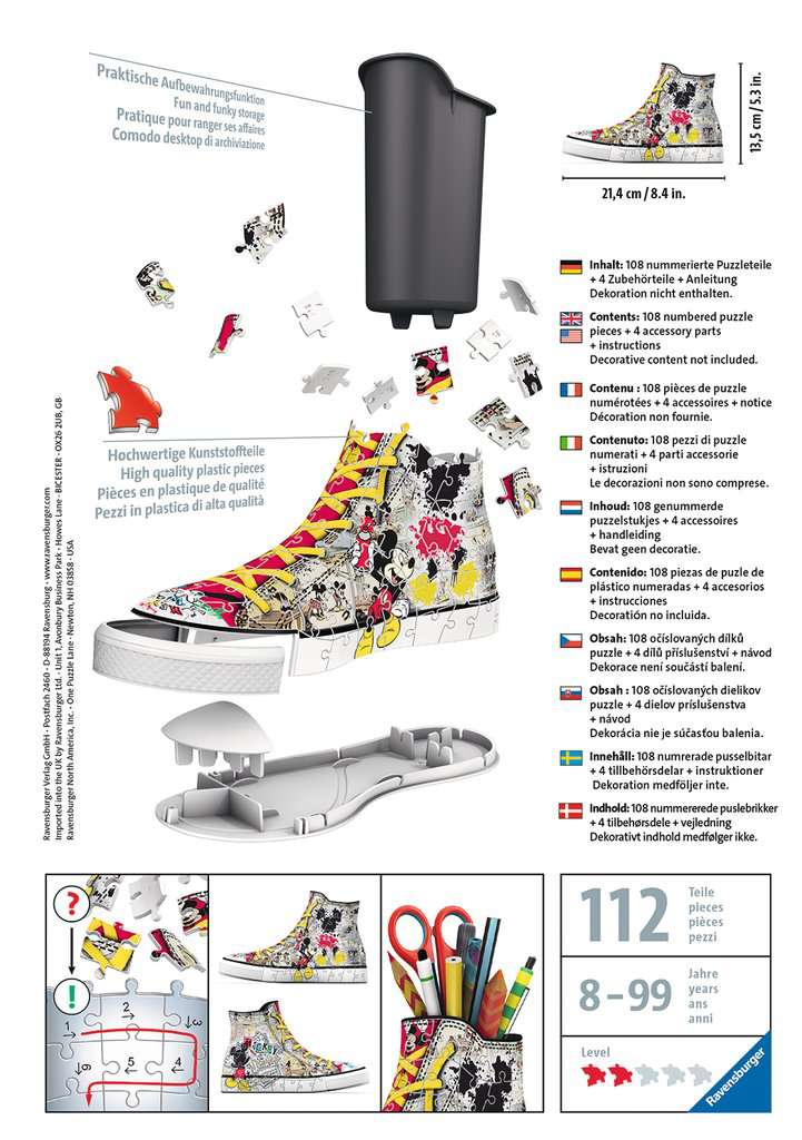 סניקרס מיקי מאוס - פאזל תלת מימד 108 חלקים עם ארגונית לכלי כתיבה RAVENSBURGER