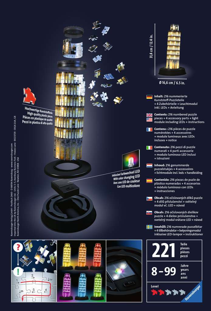 פאזל 3D - מגדל פיזה - כולל תאורת לילה!