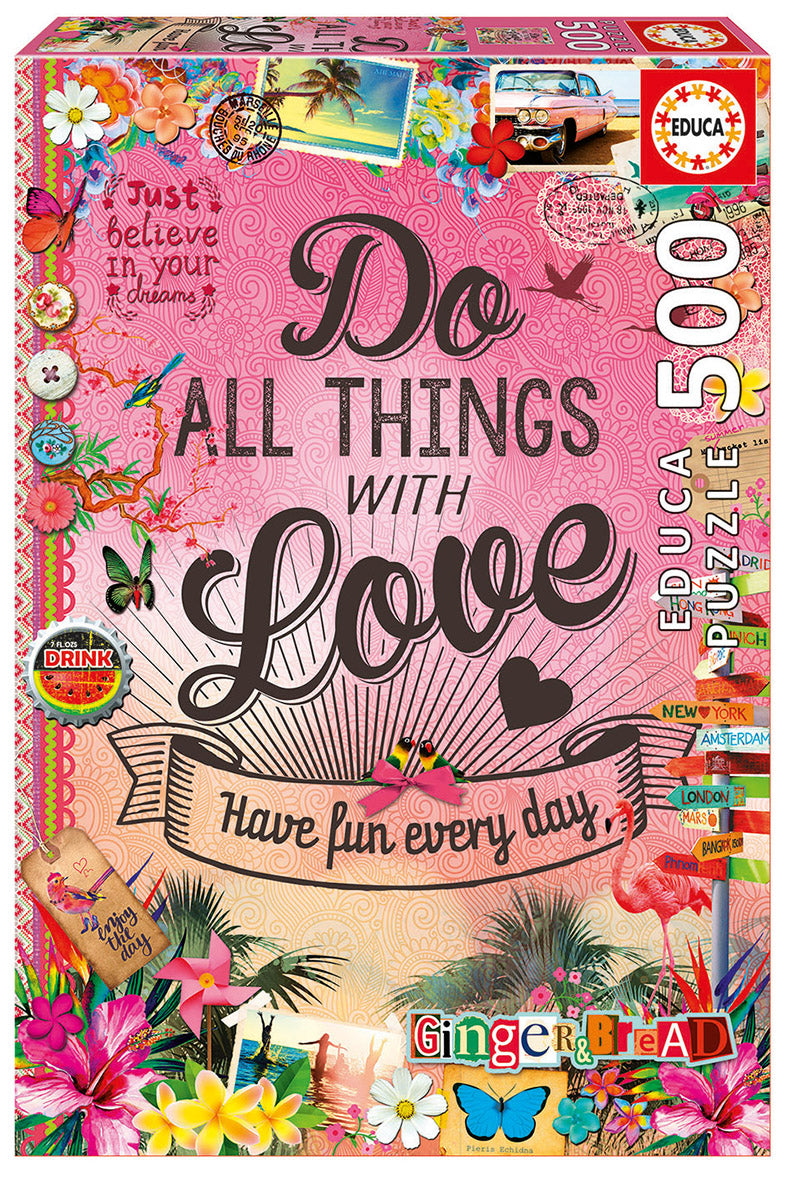 פאזל 500 חל' - כרזה מעוטרת: "עשה כל דבר באהבה"