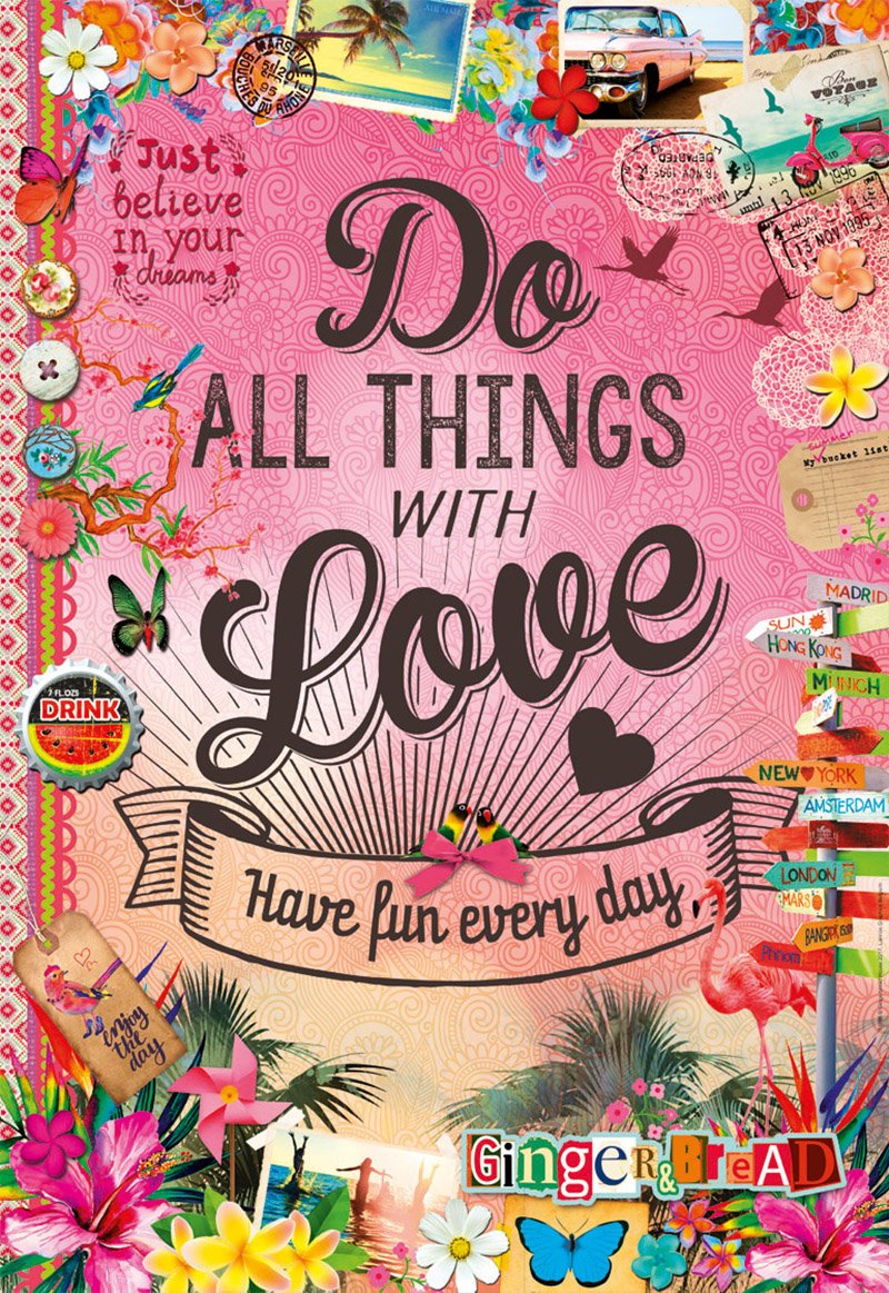 פאזל 500 חל' - כרזה מעוטרת: "עשה כל דבר באהבה"