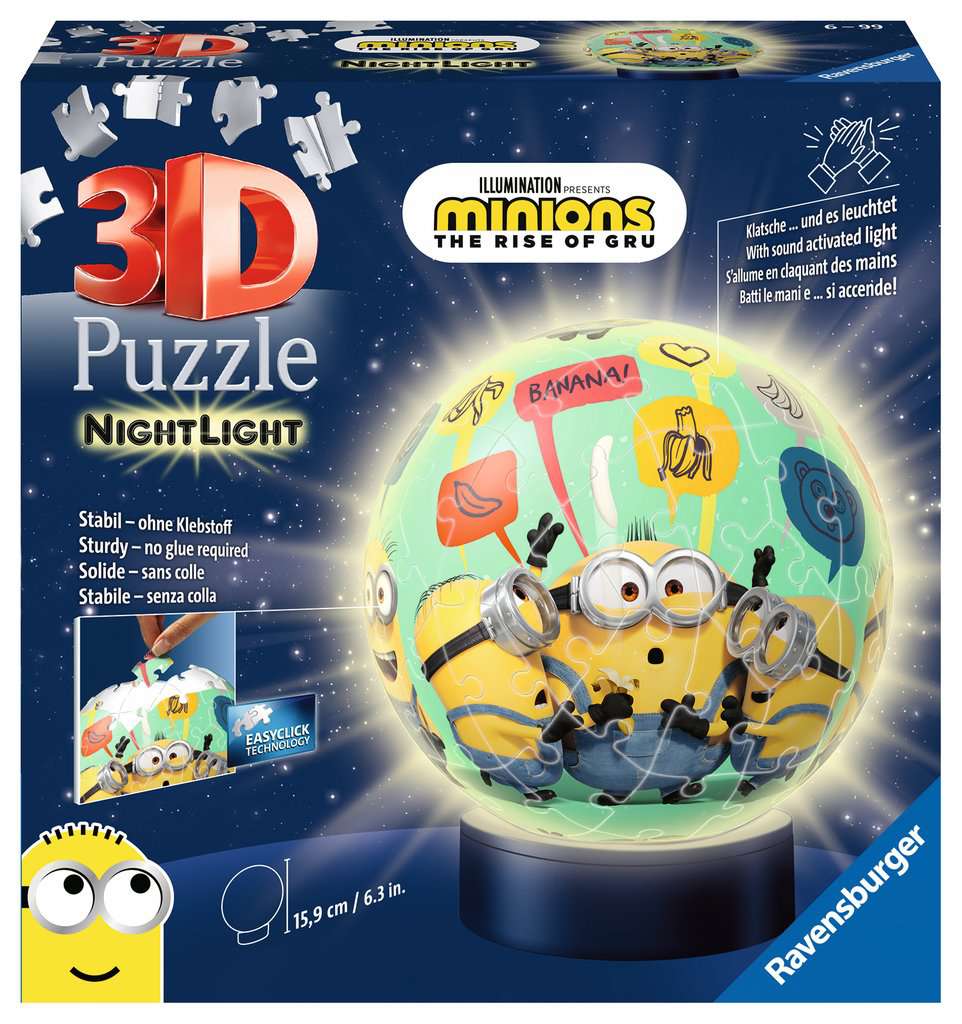 המיניונים "NightLight" - פאזל תלת מימד כדור 72 חלקים עם מנורת לילה RAVENSBURGER