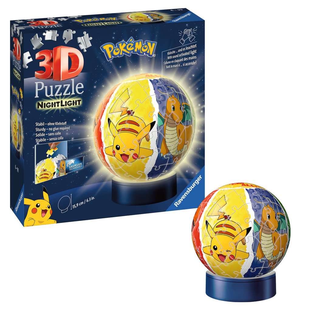 פוקימון "NightLight" - פאזל תלת מימד כדור 72 חלקים עם מנורת לילה RAVENSBURGER