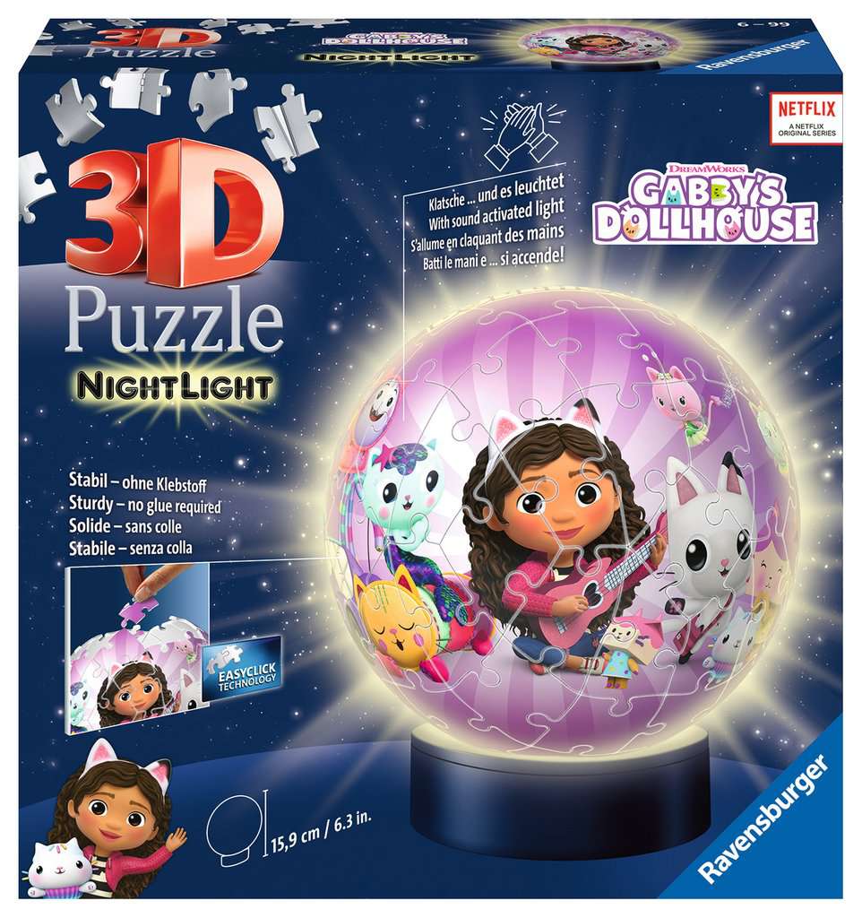 בית הבובות של גבי "NightLight" - פאזל תלת מימד כדור 72 חלקים עם מנורת לילה RAVENSBURGER
