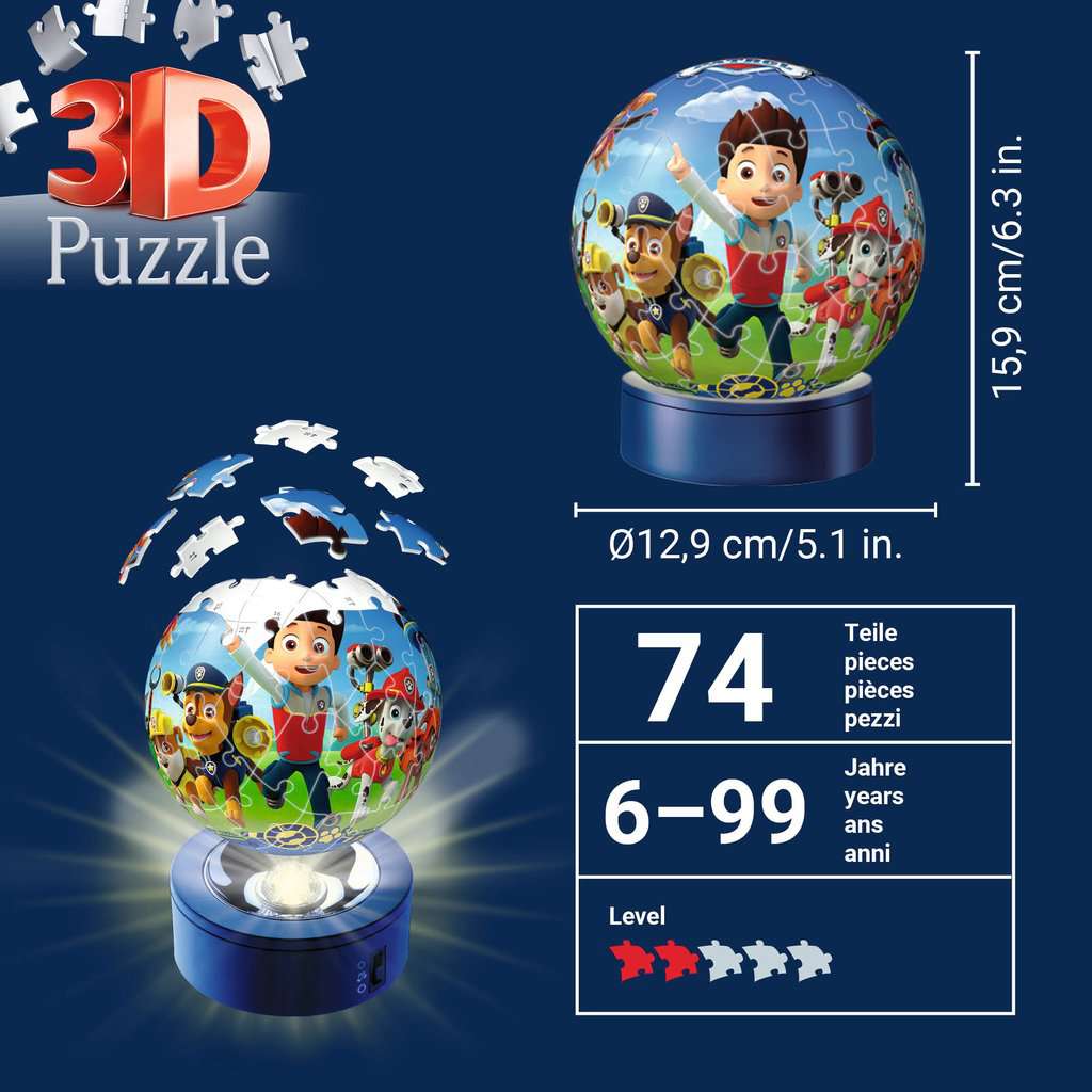 מפרץ ההרפתקאות "NightLight" - פאזל תלת מימד כדור 72 חלקים עם מנורת לילה RAVENSBURGER