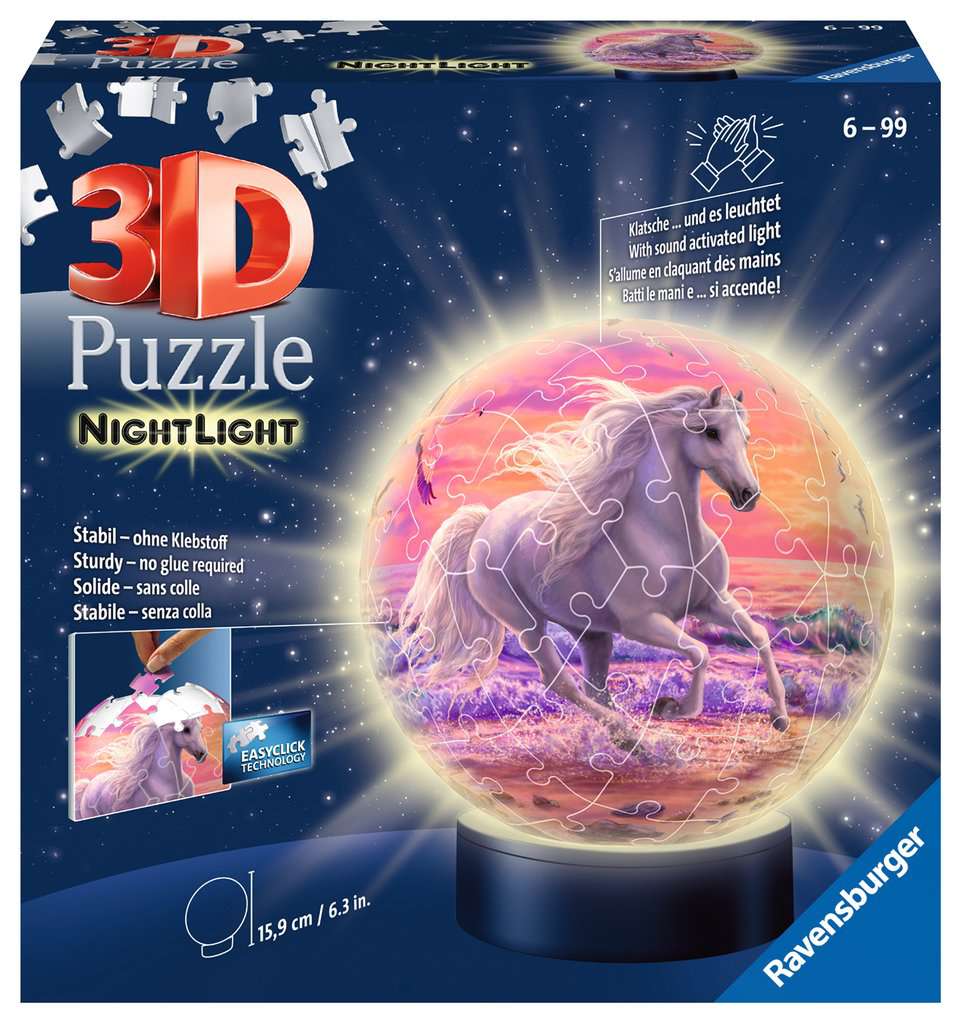 סוס בחוף קסום "NightLight" - פאזל תלת מימד כדור 72 חלקים עם מנורת לילה RAVENSBURGER