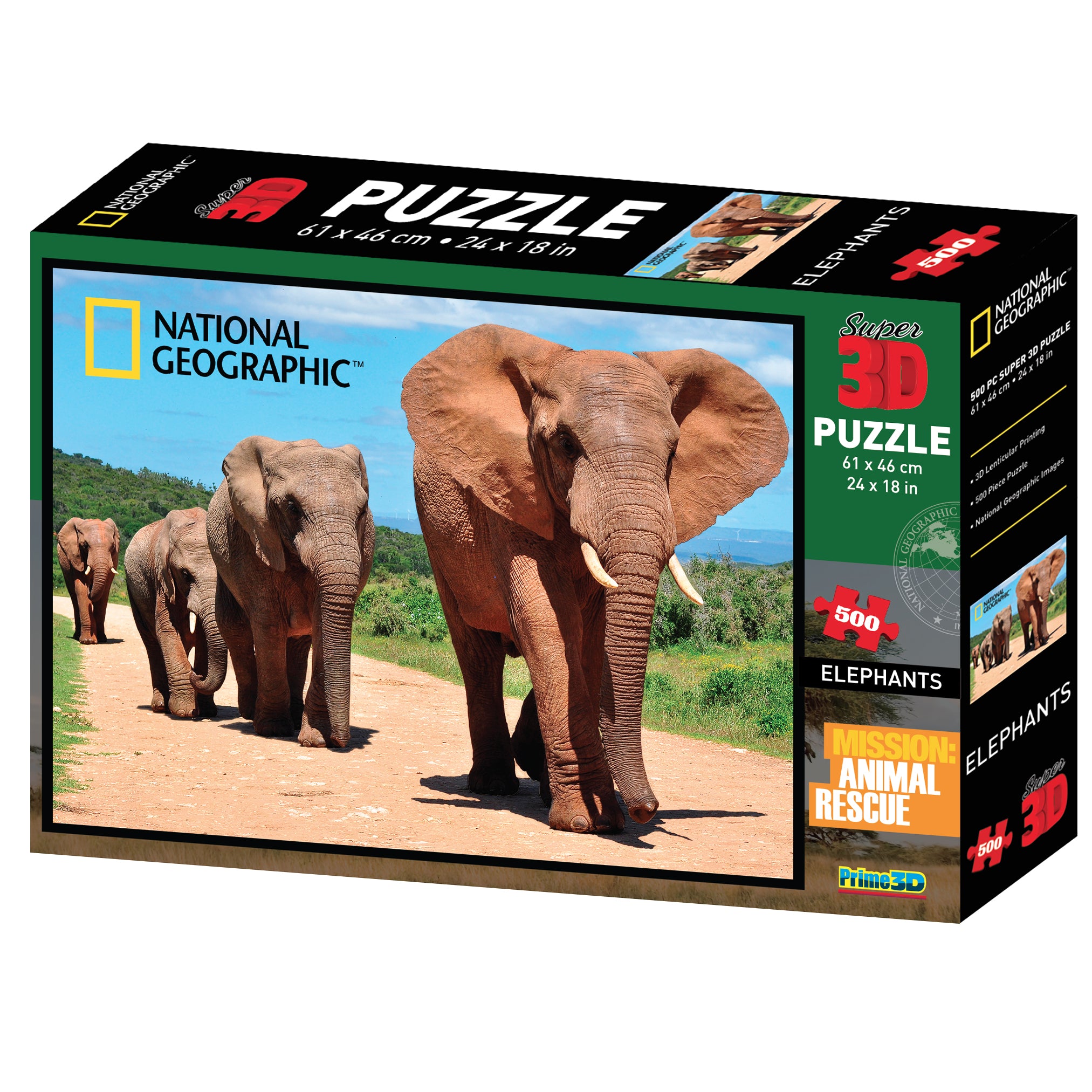 פאזל 3D אופטי 500 חלקים פיל אפריקני National Geographic