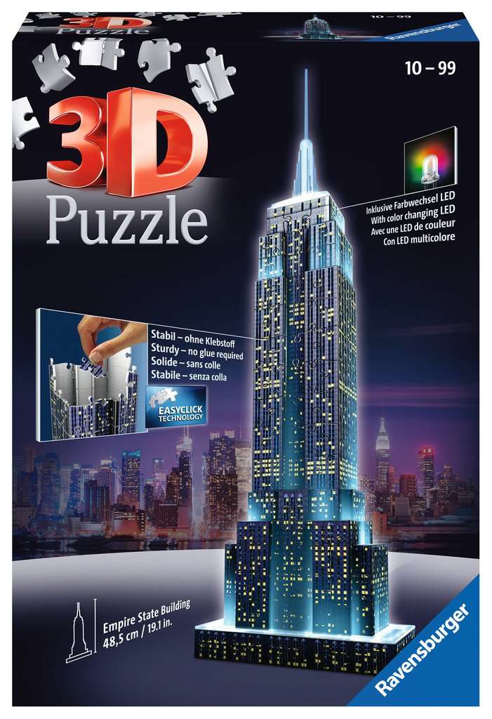 פאזל 3D - האמפייר סטייט בילדינג, 216 חלקים, כולל תאורת לילה!