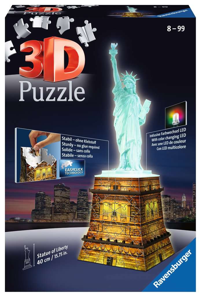 פאזל 3D - פסל החירות, 108 חלקים - כולל תאורת לילה!