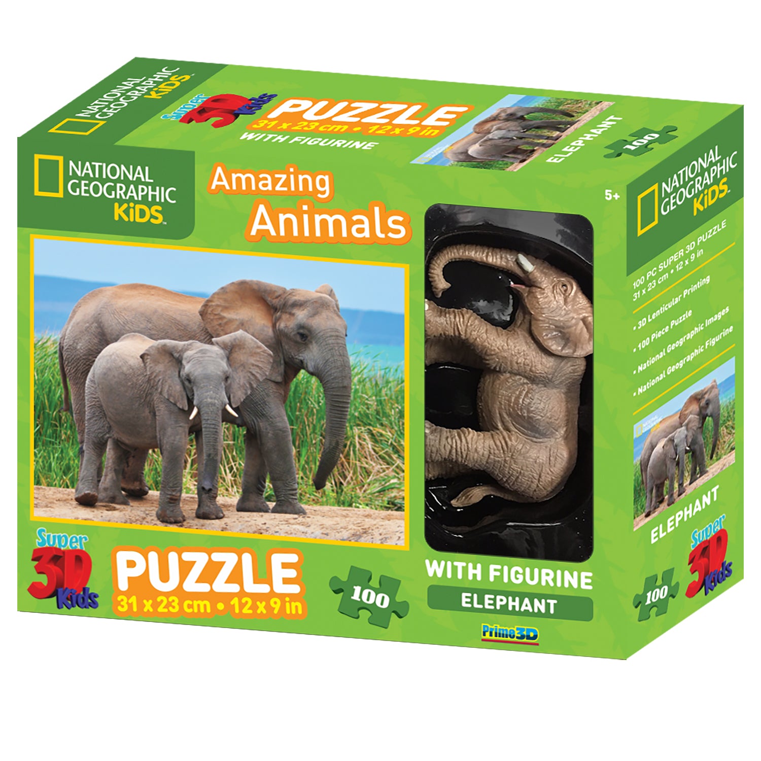 פאזל 3D אופטי 100 חלקים פילים National Geographic פלוס בובת פיל מקורית