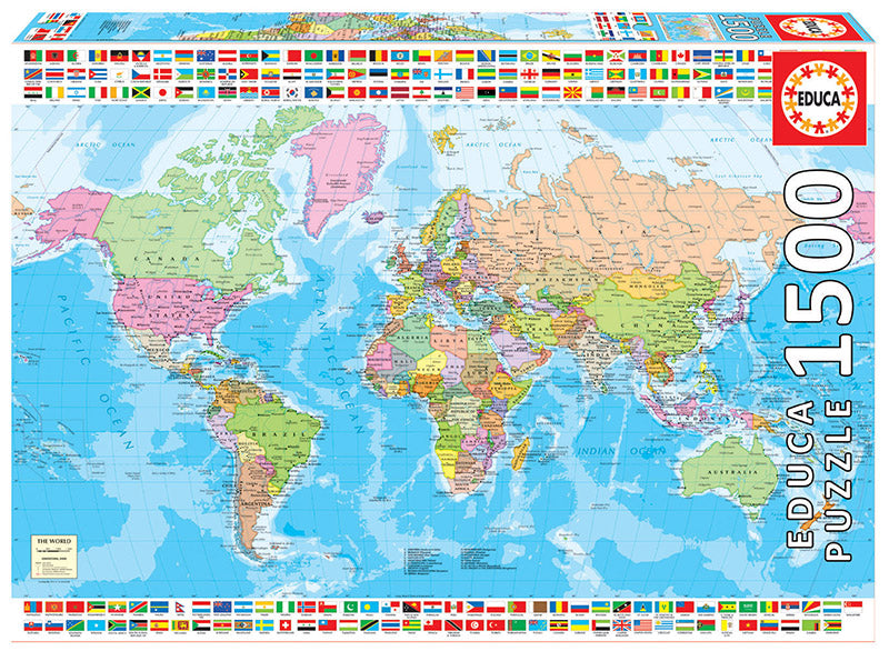 מפת עולם פוליטית -  - פאזל 1500 חלקים EDUCA