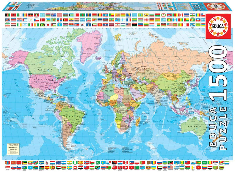 מפת עולם עם דגלים - פאזל 1500 חלקים EDUCA