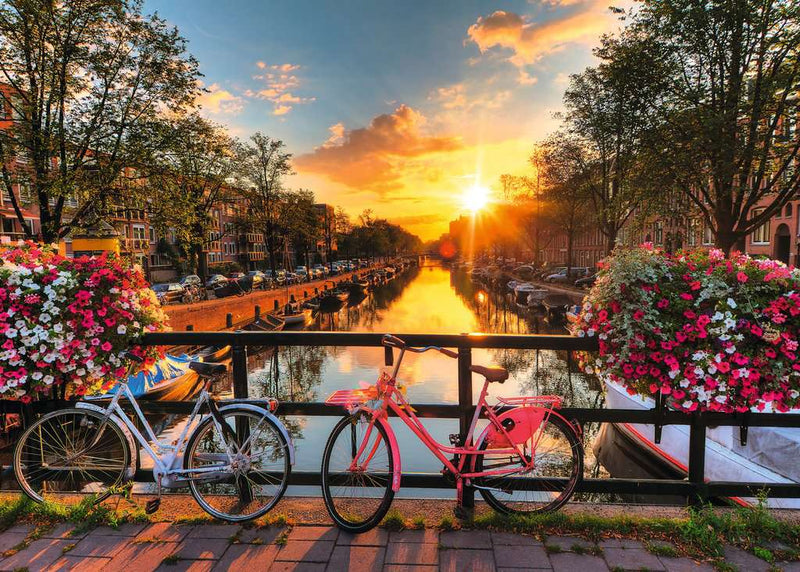 פאזל 1000 חל' - אופניים בשקיעה באמסטרדם
