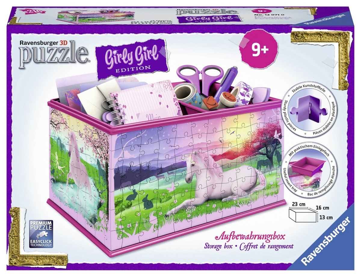 פאזל 3D - קופסת אחסון חד-קרן, 216 חלקים, קולקציית Girly Girl